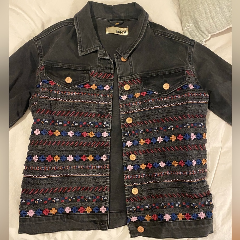 Women’s embroidered black denim jacket